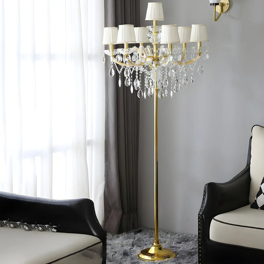Luxury Candle Gold Crystal Chandelier Floor Lamp