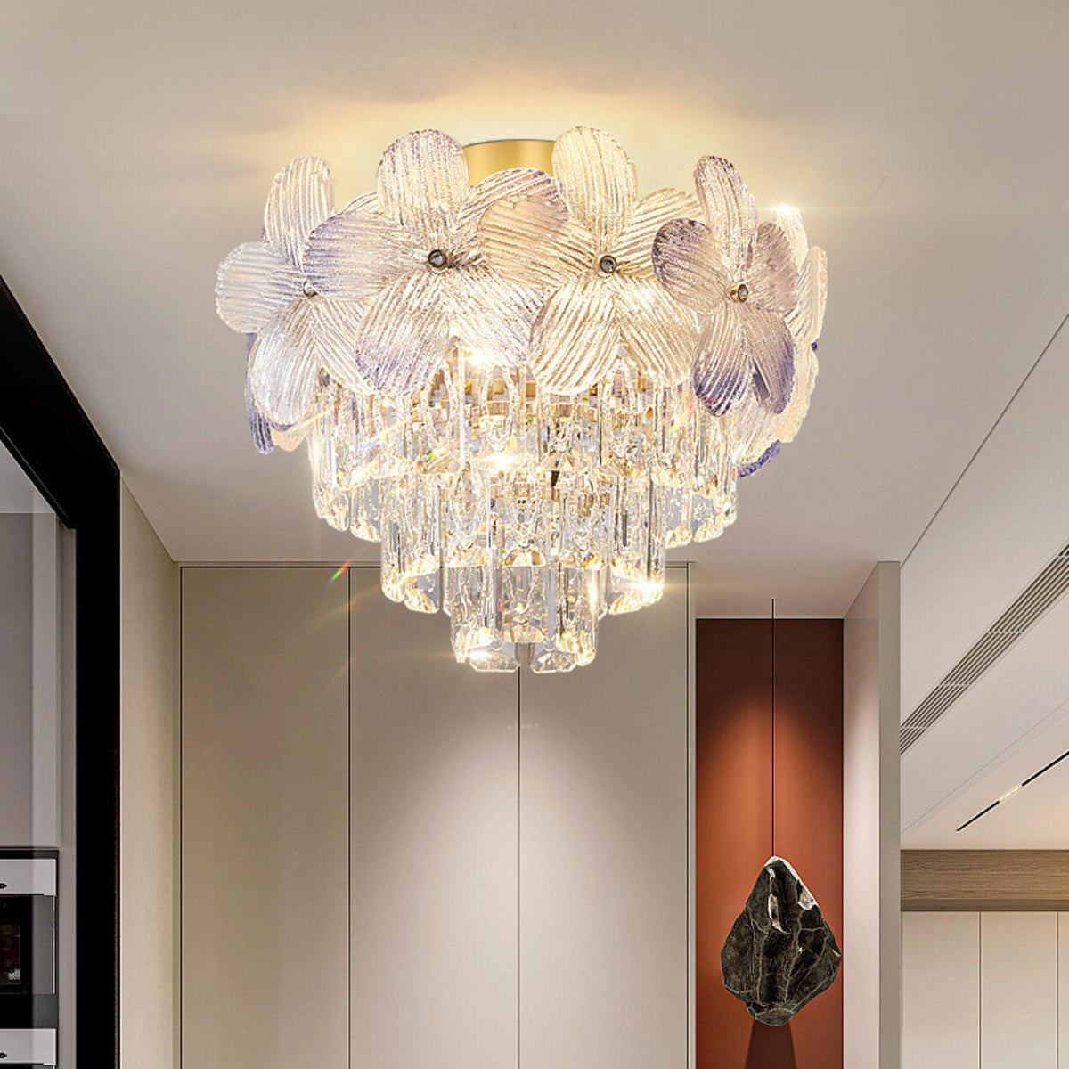 Luxury Crystal Flower Flush Mount Light Living Room