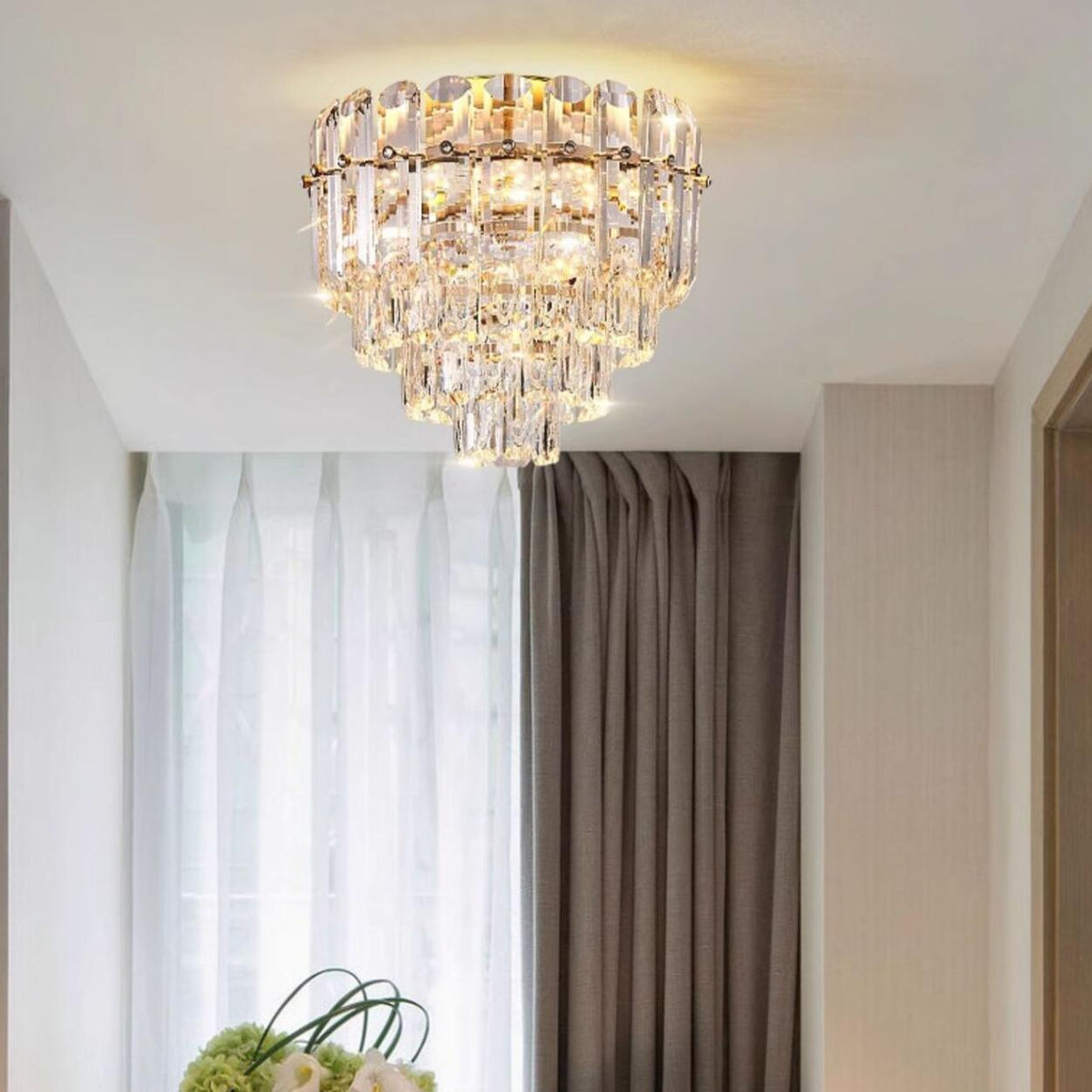 Luxury Crystal Flower Flush Mount Light Living Room