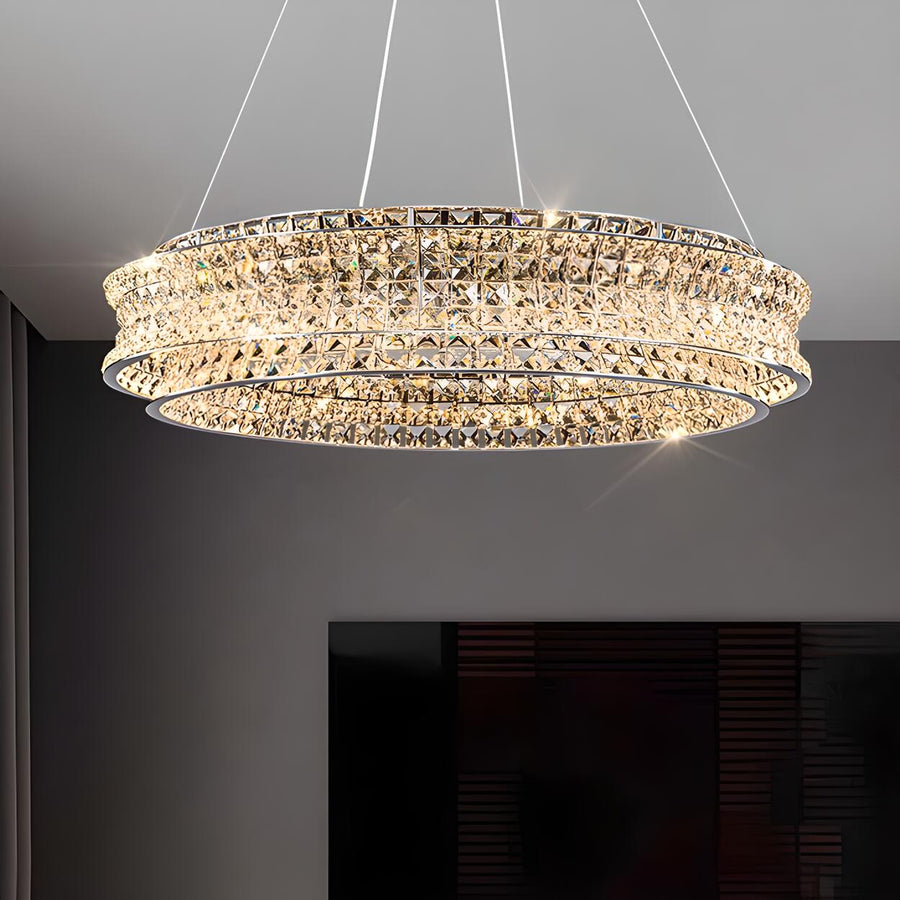 Luxury Crystal Ring Hanging Chandelier Adjustable Height