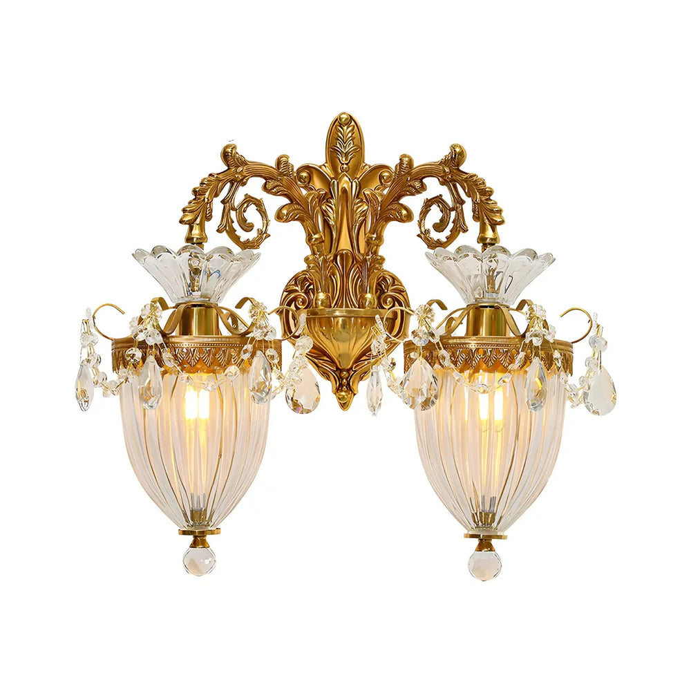 Luxury Crystal Wall Sconce with Gold Finish, Double Light