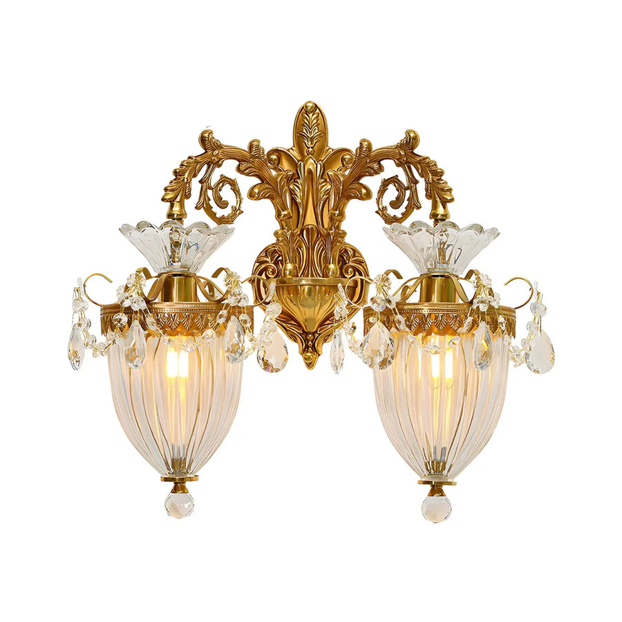 Luxury Crystal Wall Sconce with Gold Finish, Double Light