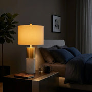 Modern Dimmable Marble Table Lamp with Beige Fabric Shade