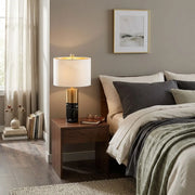 Modern Dimmable Marble Table Lamp with Beige Fabric Shade