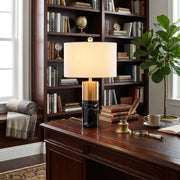 Modern Dimmable Marble Table Lamp with Beige Fabric Shade