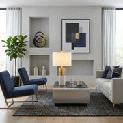 Modern Dimmable Marble Table Lamp with Beige Fabric Shade