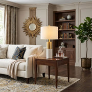 Modern Dimmable Marble Table Lamp with Beige Fabric Shade