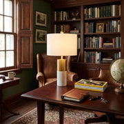 Modern Dimmable Marble Table Lamp with Beige Fabric Shade