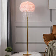 Luxury Feather Crystal Pendant Accents Floor Lamp