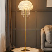 Luxury Feather Crystal Pendant Accents Floor Lamp