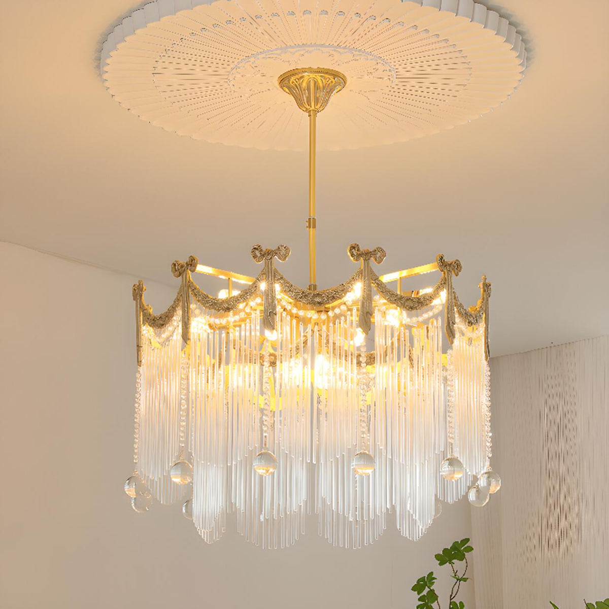 Luxury Rectangular Crystal Gold Ceiling Chandelier