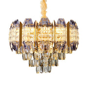 Luxury Gold Tiers Crystal Conical Prism Hanging Chandelier