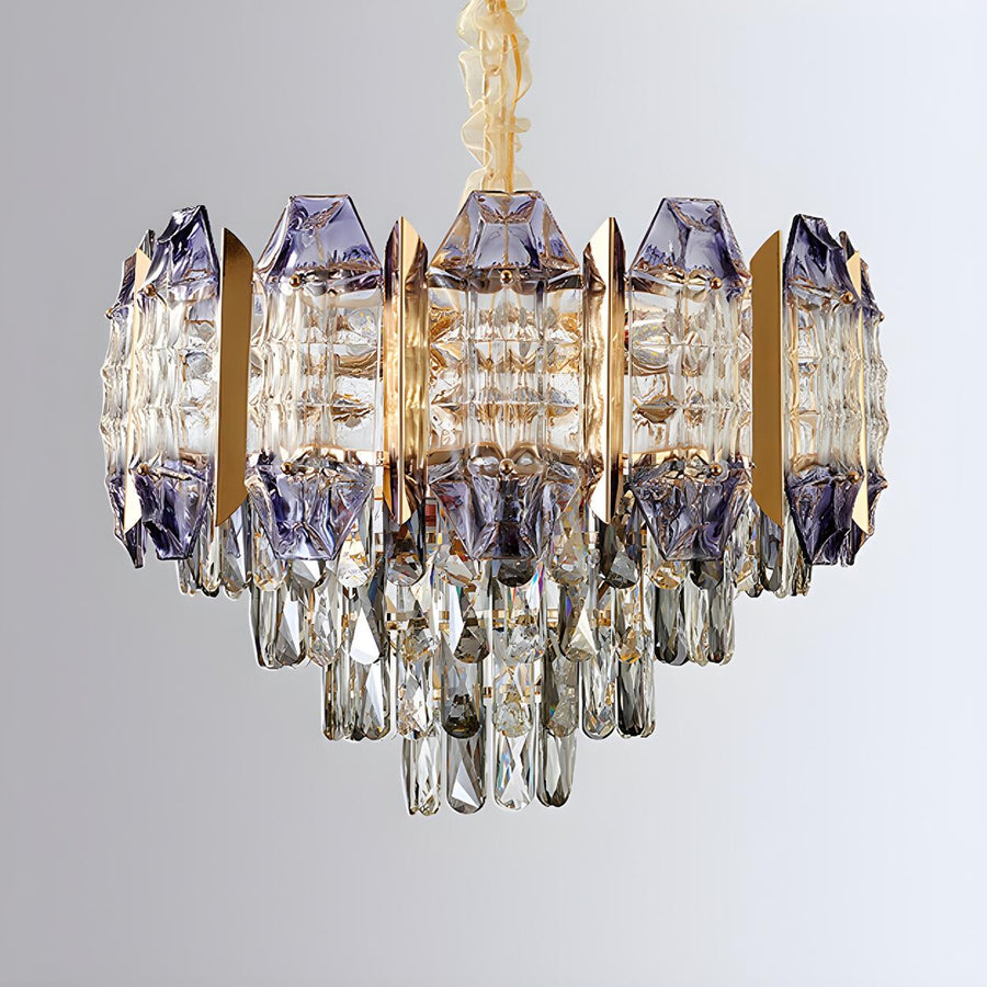 Luxury Gold Tiers Crystal Conical Prism Hanging Chandelier