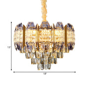 Luxury Gold Tiers Crystal Conical Prism Hanging Chandelier