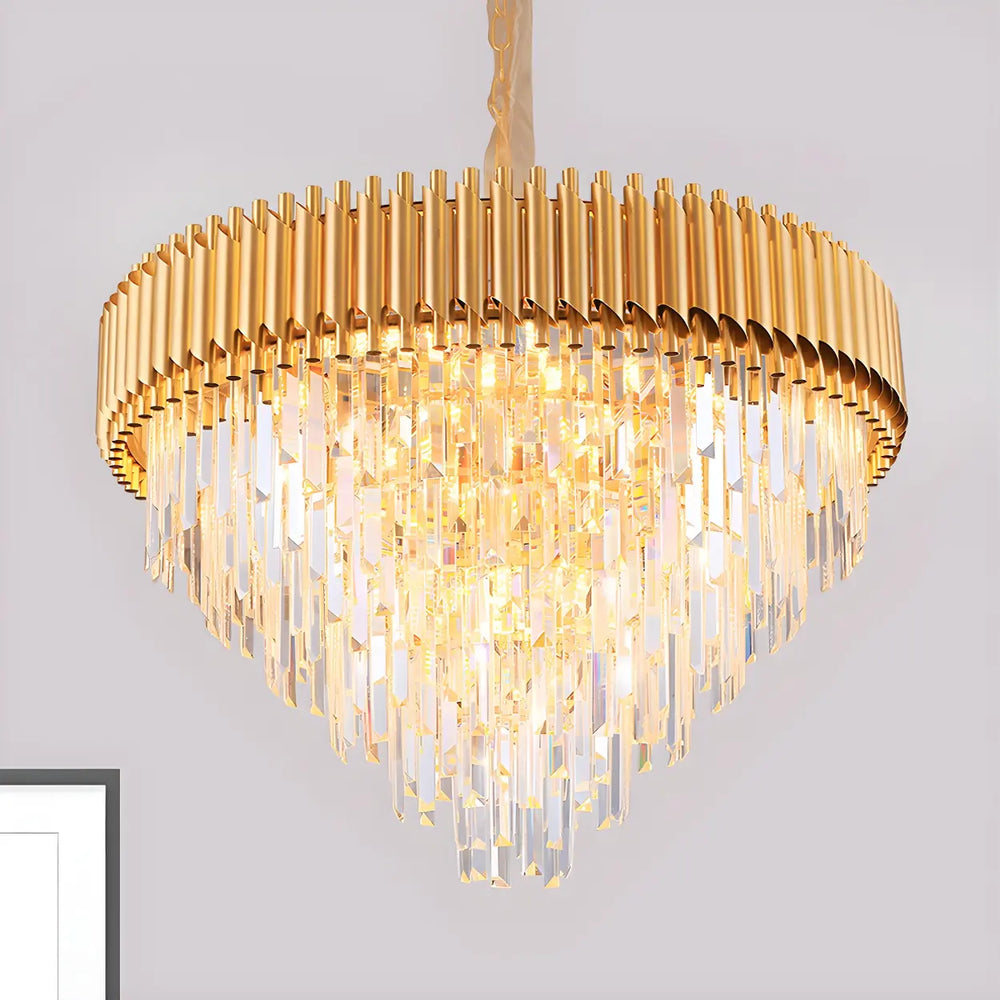 Luxury Golden Clear Crystal Tiered Chandelier Bedroom