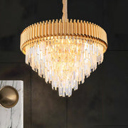 Luxury Golden Clear Crystal Tiered Chandelier Bedroom