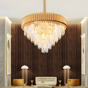 Luxury Golden Clear Crystal Tiered Chandelier Bedroom