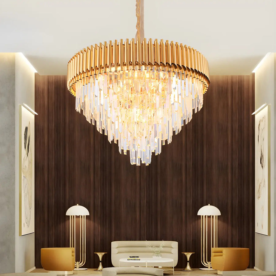 Luxury Golden Clear Crystal Tiered Chandelier Bedroom