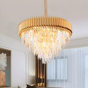Luxury Golden Clear Crystal Tiered Chandelier Bedroom