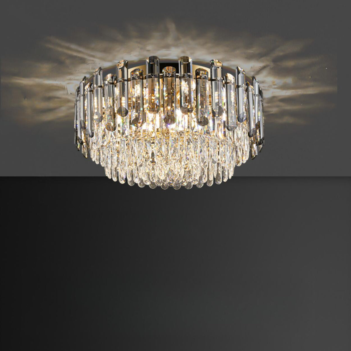 Luxury Smoke Grey Crystal Flush Mount Light Living Room
