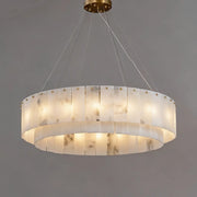 Luxury Tiered Brass and Alabaster Circular Hanging Chandelier