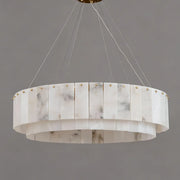 Luxury Tiered Brass and Alabaster Circular Hanging Chandelier