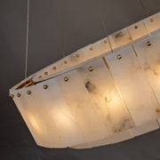 Luxury Tiered Brass and Alabaster Circular Hanging Chandelier