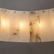 Luxury Tiered Brass and Alabaster Circular Hanging Chandelier