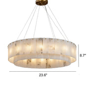 Luxury Tiered Brass and Alabaster Circular Hanging Chandelier