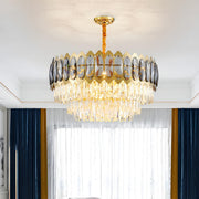 Luxury Tiered Clear Prisms Gold Crystal Drum Chandelier