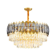 Luxury Tiered Clear Prisms Gold Crystal Drum Chandelier