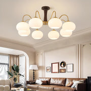 Mid-Century Brass White Glass Drum Chandelier
