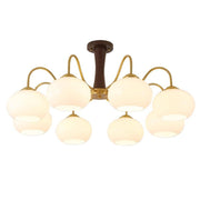 Mid-Century Brass White Glass Drum Chandelier
