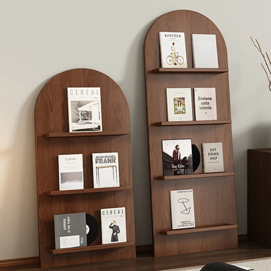 Mid-Century Modern Arched Wood Vertical Bookshelf Display Rack
