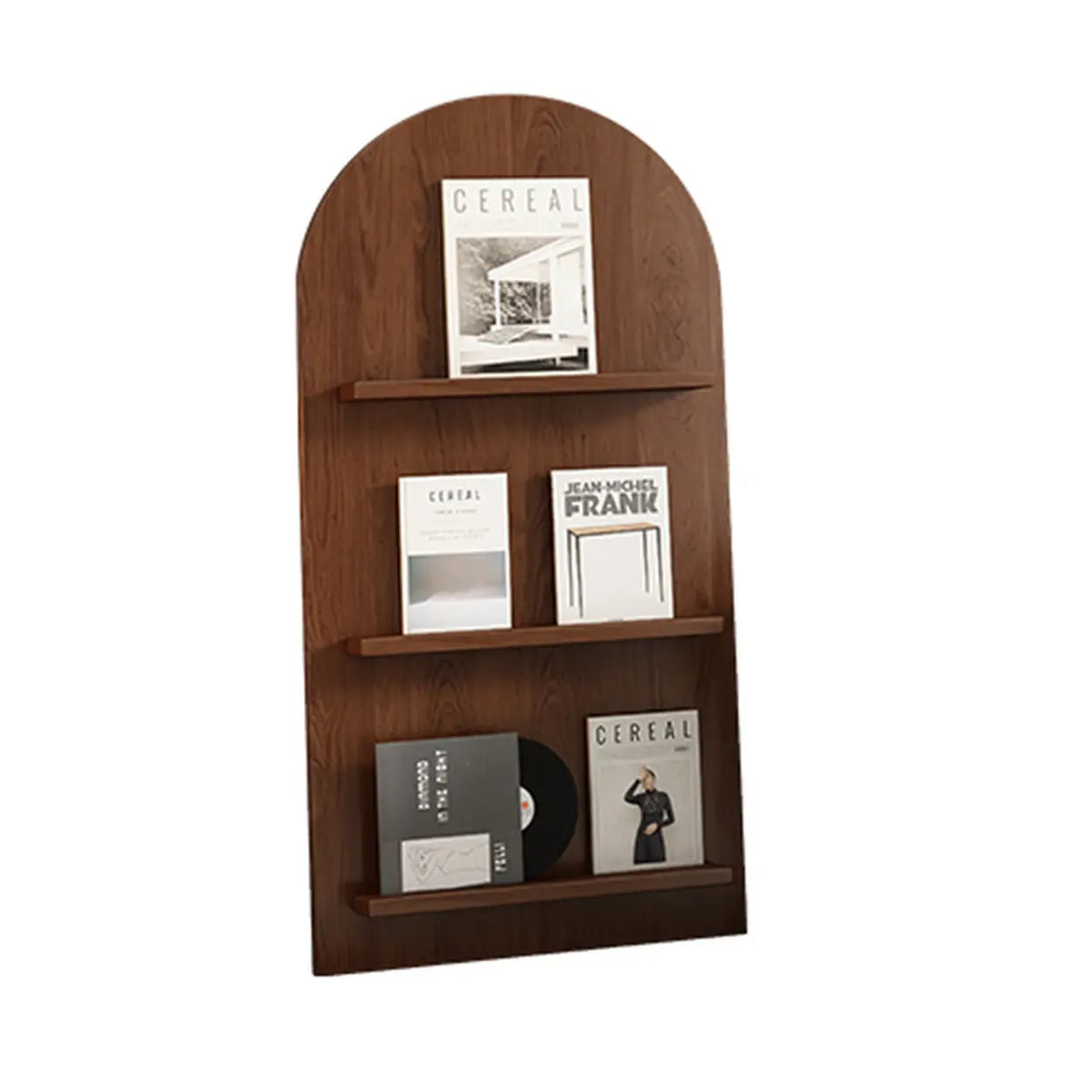 Mid-Century Modern Arched Wood Vertical Bookshelf Display Rack
