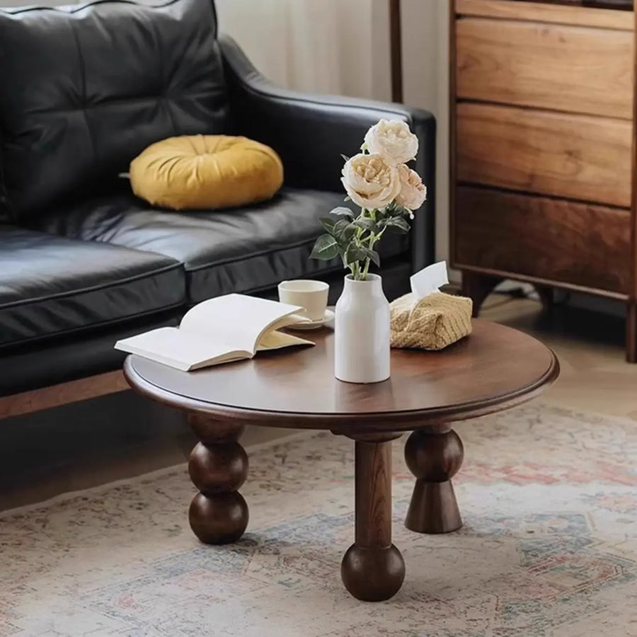 Mid-Century Modern Artistic Leg Small Round Wood Coffee Table