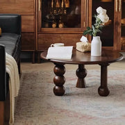 Mid-Century Modern Artistic Leg Small Round Wood Coffee Table