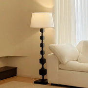 Mid-Century Modern Barrel Fabric Black Wood Floor Lamp
