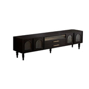 Mid-Century Modern Black TV Stand with Cabinet Glass Doors