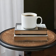 Mid-Century Modern Black Wood Round Pedestal Side Table