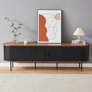 Mid-Century Modern Black Wood TV Stand with Cabinet