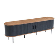Mid-Century Modern Black Wood TV Stand with Cabinet