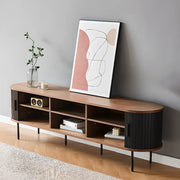 Mid-Century Modern Black Wood TV Stand with Cabinet