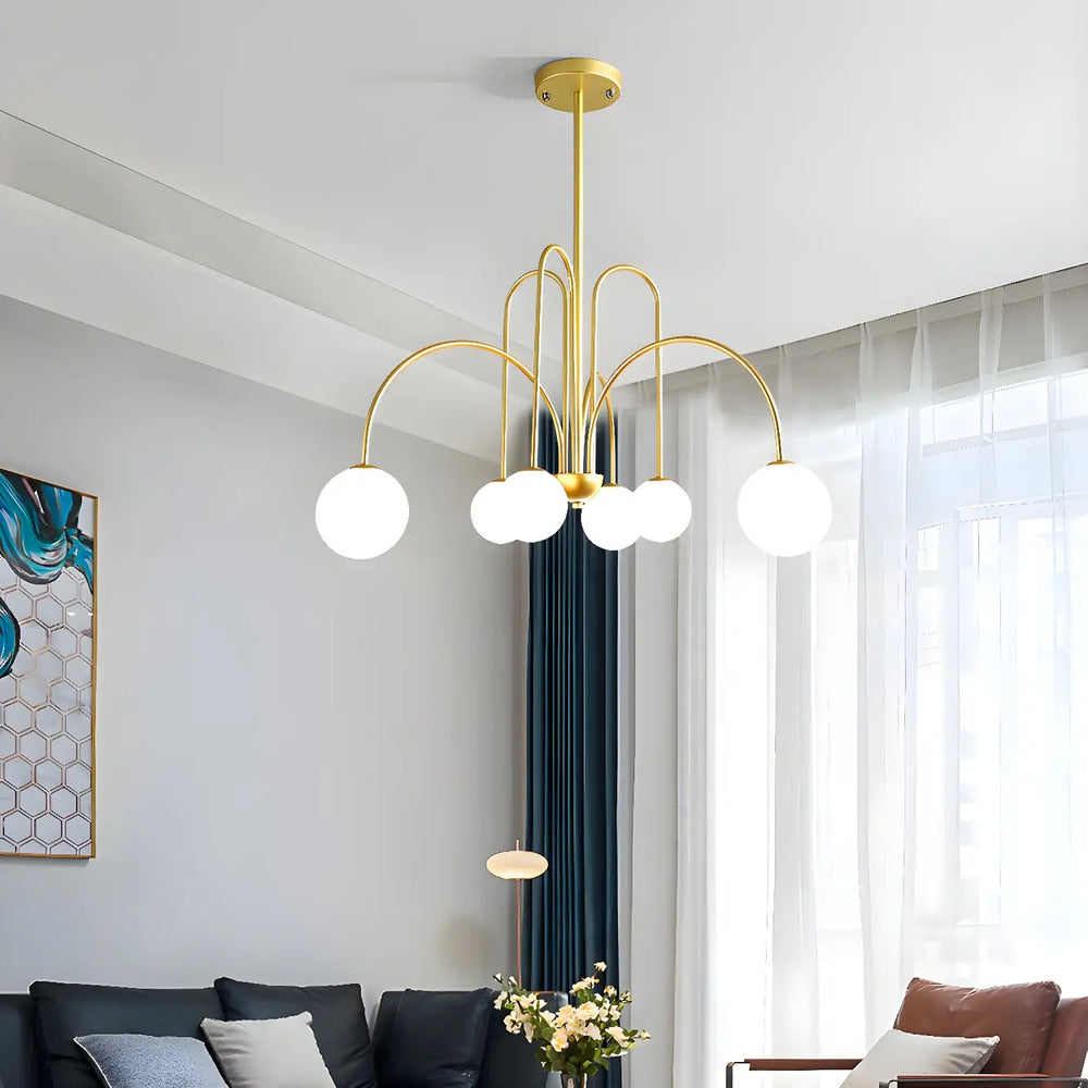 Mid-Century Modern Brass Globe Living Room Chandelier