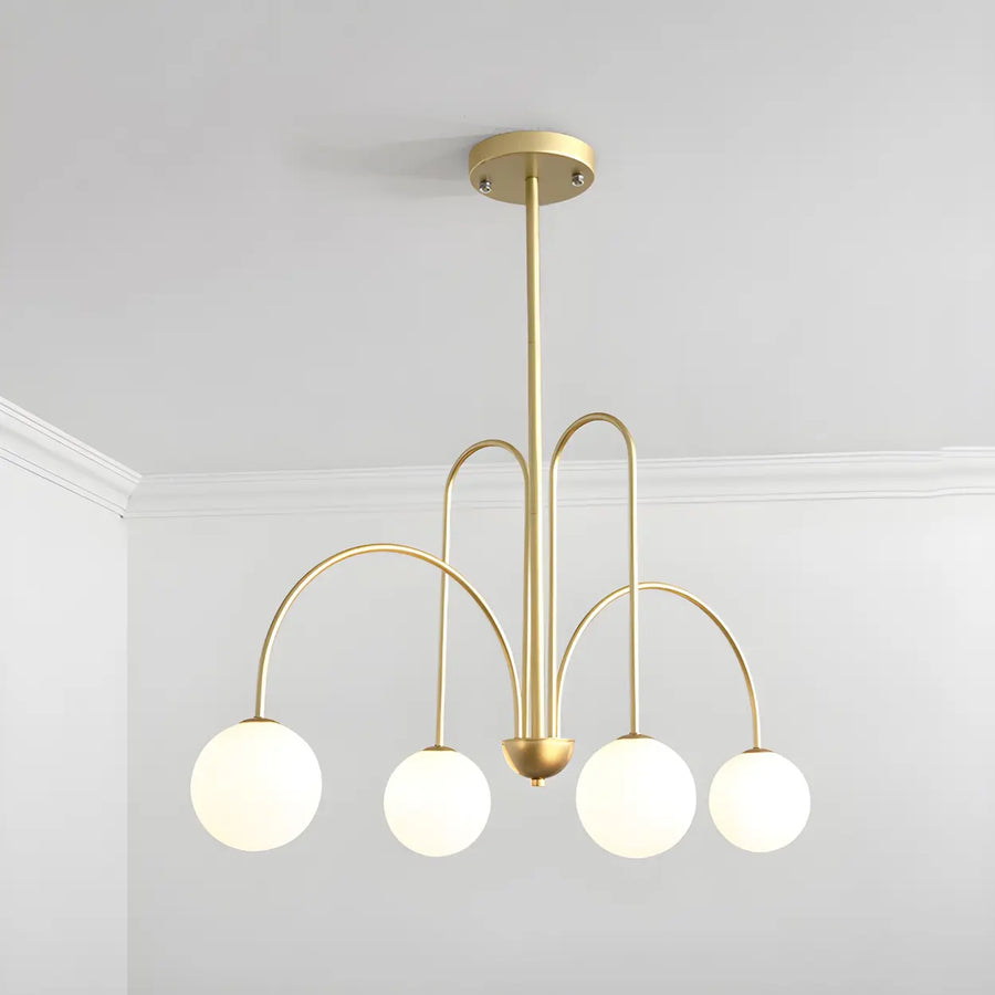 Mid-Century Modern Brass Globe Living Room Chandelier