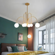 Mid-Century Modern Brass Globe Living Room Chandelier