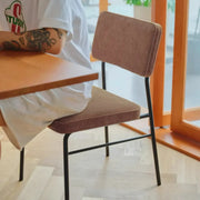 Mid-Century Modern Brown Corduroy Upholstered Dining Chair