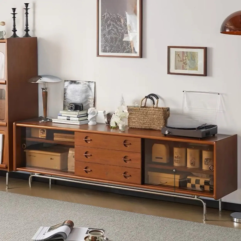 Mid-Century Modern Brown Drawers Rectangle TV Stand