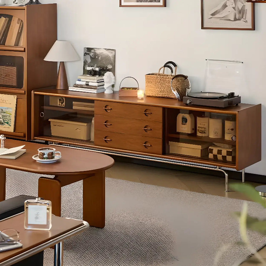 Mid-Century Modern Brown Drawers Rectangle TV Stand