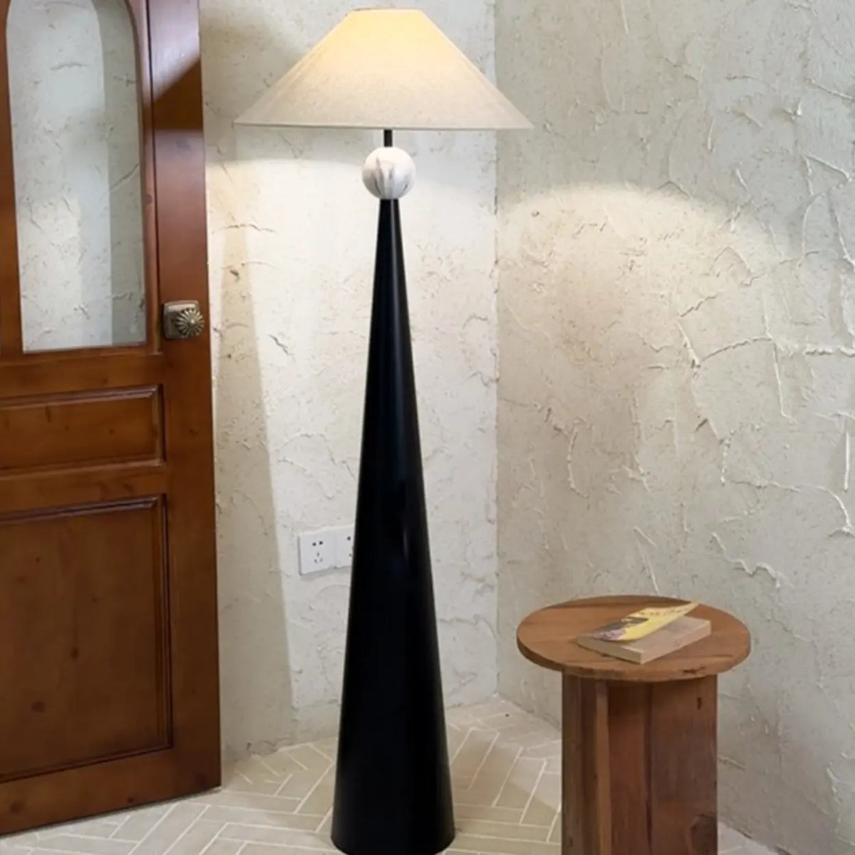 Mid-Century Modern Cone Black Tapered Metal Base Floor Lamp